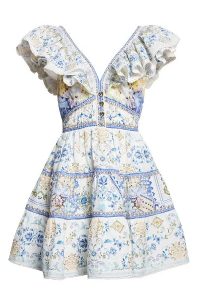 Camilla Tiered Short Dress With Neck Frill My Homespun Heart In Blue