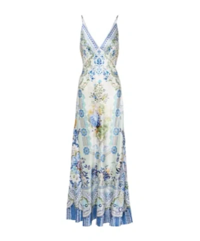 Camilla Crystal-embellished Floral-print Silk-satin Maxi Dress In Blue