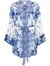 Camilla Tie-detail Silk Minidress In Blue