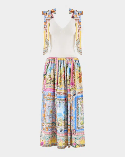 Camilla Navas Nouveau Knit Bodice Silk Midi Dress In Multi