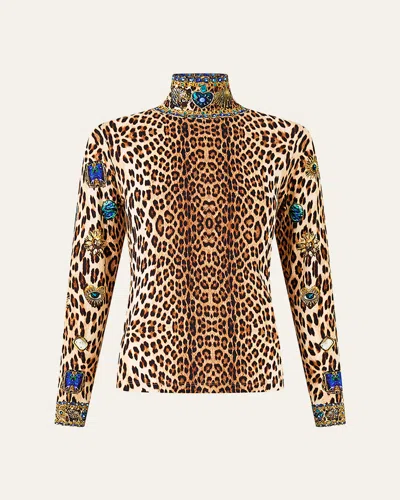 Camilla Nazar Nirvana Jersey Turtleneck Top In Animal Print