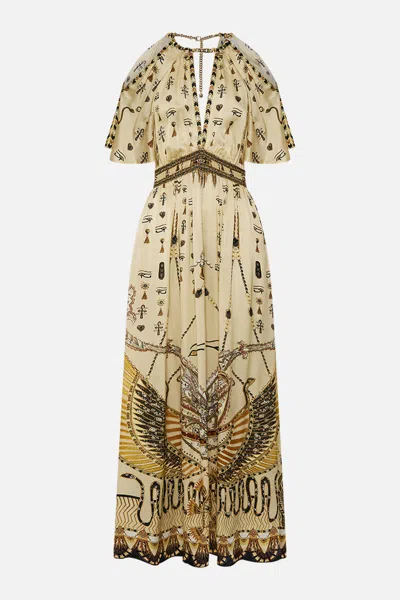 Camilla Neck Piece Shirred Waist Long Dress Gateway To The Afterlife In Multi
