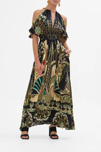 Camilla Neck Piece Shirred Waist Long Dress They Called Her Nefertari In Multi