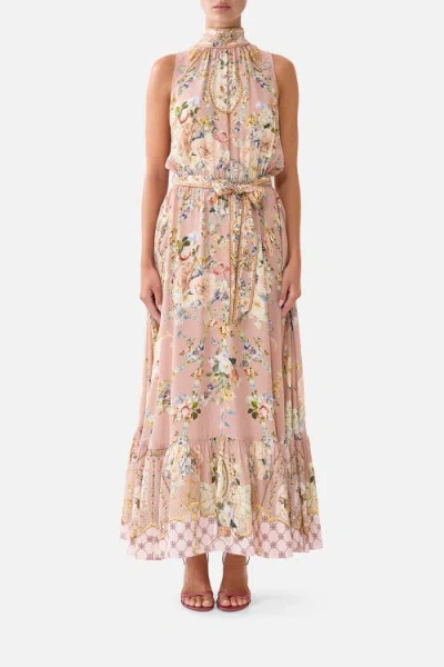 Camilla Necktie Dress With Elasticated Waist In Chamber Of Blooms