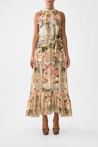 Camilla Necktie Dress With Elasticated Waist Watercolour Wonderland In Multi