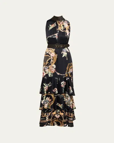 Camilla Noble Endeavours High-neck Tiered Ruffle Dress In Multi