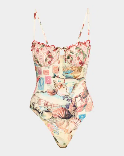 Camilla Notes From The Road Ruched Underwire One-piece Swimsuit In Neutral