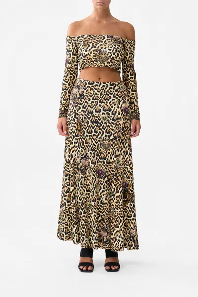 Camilla Off Shoulder Cropped Jersey Top Saints And Sisters In Brown