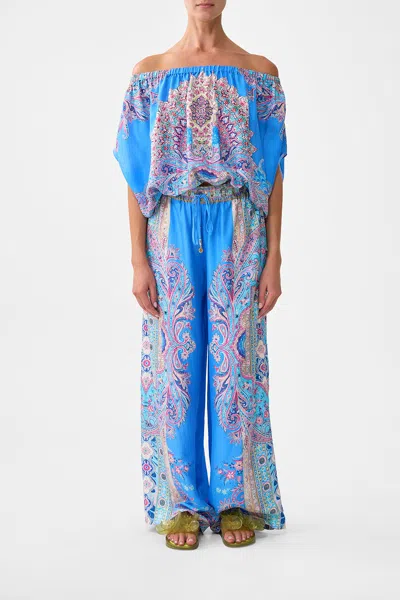 Camilla Off Shoulder Elastic Top Footsteps In Folklore In Blue