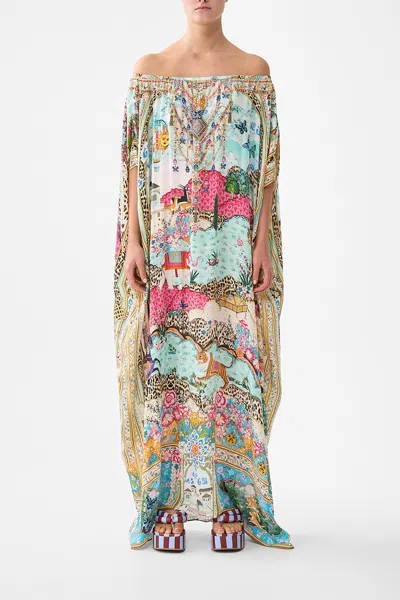 Camilla Off Shoulder Kaftan Miniature Moments In Multi