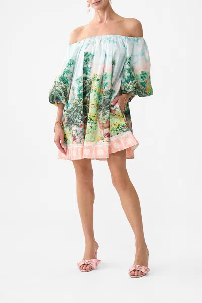 Camilla Off Shoulder Puff Dress Arches Of Amor In Blue