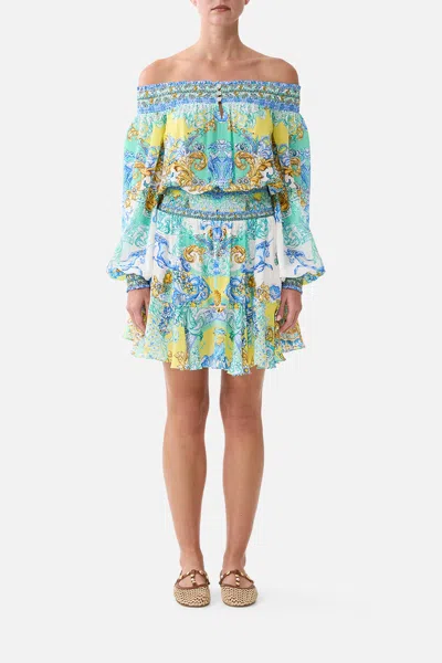 Camilla Off Shoulder Short Dress Dial Up The Tiles In Multi