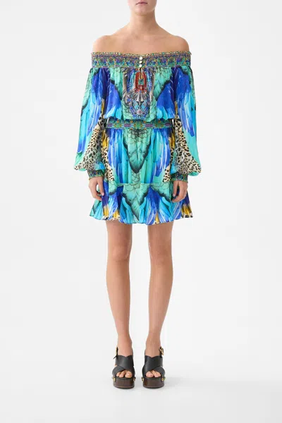 Camilla Off Shoulder Short Dress Jungle Flight In Multi