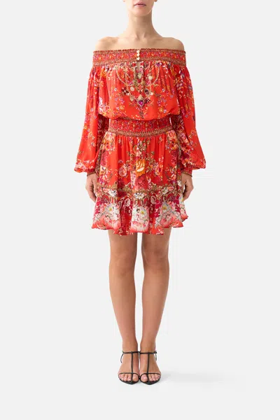 Camilla Ole Ole Silk Off Shoulder Short Dress In Multi