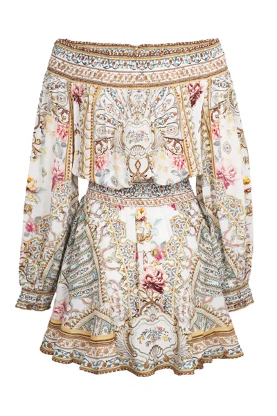 Camilla Off Shoulder Short Dress Ottoman Dynasty In Neutral