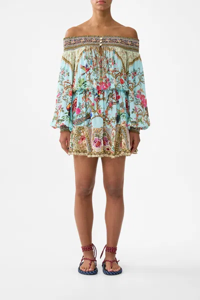 Camilla Sultans And Quees Silk Off-the-shoulder Mini Dress In Multi
