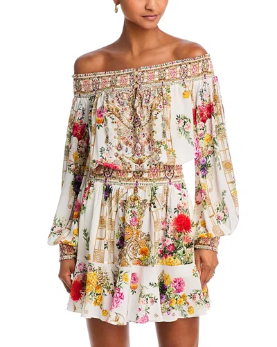 Camilla Silk Off-the-shoulder Mini Dress In Egyptian Rose
