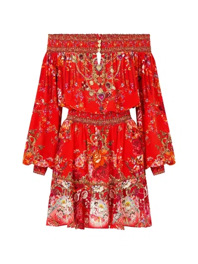 Camilla Olé Olé Off-shoulder Floral Mini Dress In Red
