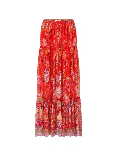 Camilla Olé Olé Tiered Ruffle Maxi Skirt In Red