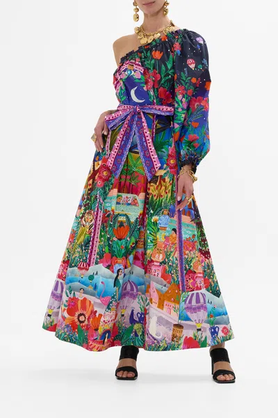 Camilla One Shoulder Dress With Blouson Sleeve Midnight Muses In Multicoloured