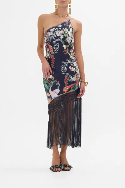 Camilla One Shoulder Dress With Macrame Fringing Palacio Poetry In Black