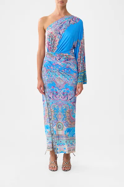 Camilla One Shoulder Jersey Dress Footsteps In Folklore In Blue