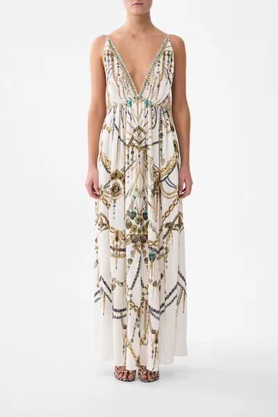 Camilla Open Back Long Cape Dress Chain Gang In White