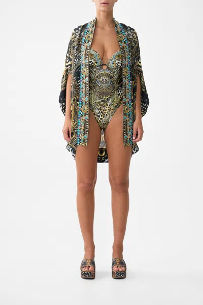 Camilla Open Front Cardi Cape Feline Folklore In Green