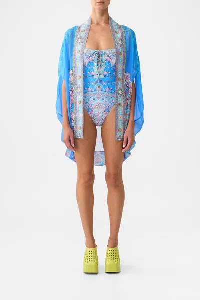 Camilla Open Front Cardi Cape Footsteps In Folklore In Blue