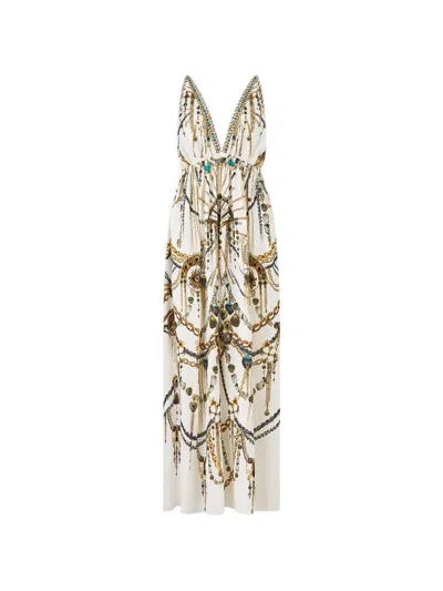 Camilla Open-back Cape Dress In Neutral