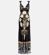 Camilla Ottoman Elegance V-neck Bias Cut Silk Maxi Slipdress In Black
