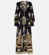 Camilla Ottoman Elegance Floral Silk Maxi Dress In Black