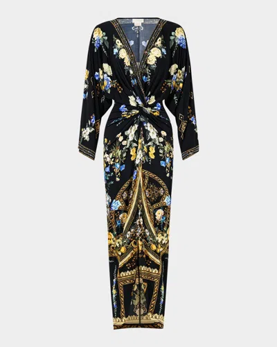 Camilla Ottoman Elegance Long Split Front Twist Dress In Multi