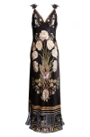 Camilla Ottoman Elegance V-neck Bias Cut Silk Maxi Slipdress In Black