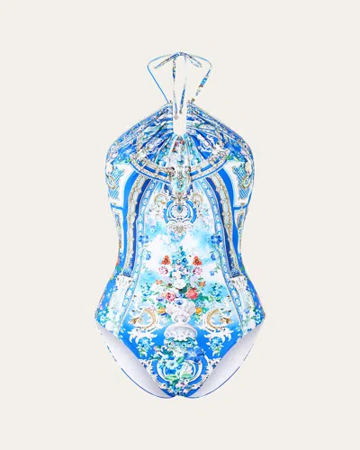 Camilla Ottoman Opulence Diamond Neck Halter One-piece Swimsuit