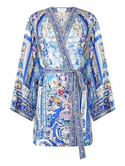 Camilla Ottoman Opulence Floral-print Kimono In Blue