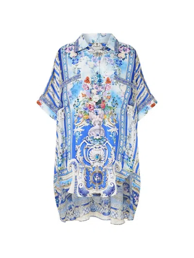 Camilla Ottoman Opulence Oversized Tunic In Blue