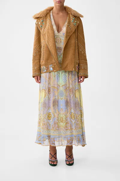 Camilla Oversized Leather Biker Jacket East Of Istanbul In Brown