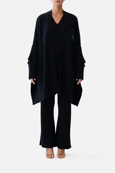 Camilla Oversized Patch Pocket Cardigan Night Garden In Black