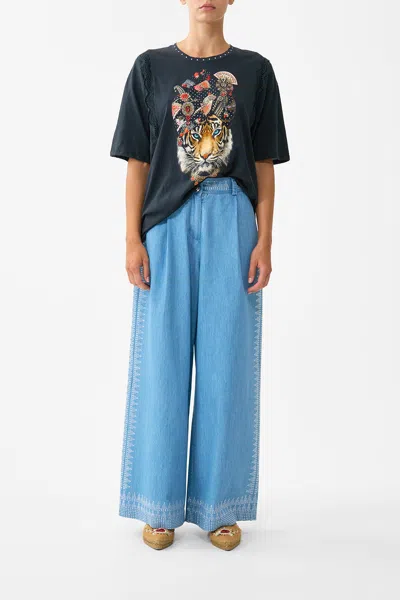 Camilla Oversized Tee With Lace Trim Daughters Of Duende In Blue