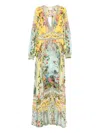 Camilla Palace-print Button-front Dress In Yellow