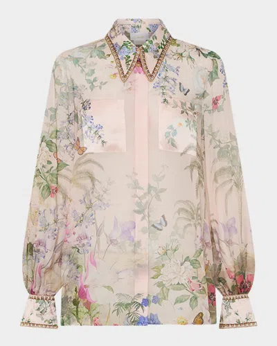 Camilla Palacio Playground Curved Collar Blouse With Pockets In Multi