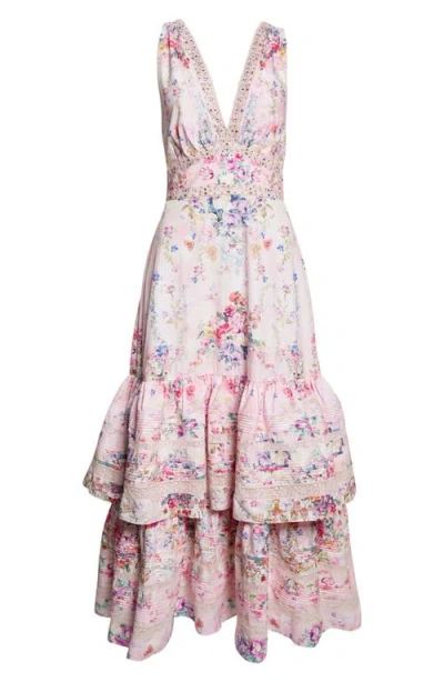 Camilla Palatial Pastels Two-tier Organic Cotton Maxi Dress In Multi