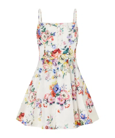 Camilla Paneled Embellished Floral-print Silk And Linen-blend Mini Dress In Multi