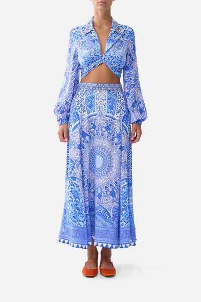 Camilla Panelled Flared Long Skirt The Bosphorous In Blue