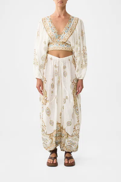Camilla Panelled Harem Pant With Tie Waist Ottoman Dynasty In White