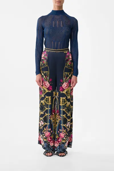Camilla Panelled Pointelle Knit Top Ornate On A Plate In Blue