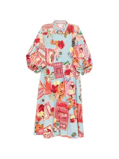 Camilla Paper & Curious Capers Midi Dress In Blue