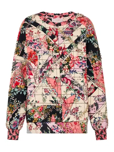 Camilla Patchwork Cotton Sweatshirt In Neutral