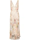 Camilla V-neck Jacquard Slip Midi Dress In Adorned In Antiquity In Neutral